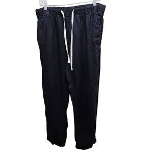 HM Womens Navy 100% Linen Drawstring Elastic Waist Pants coastal boho beach L